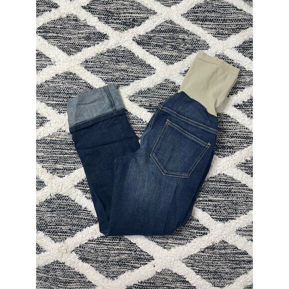 Indigo Blue Dark Denim Full Panel Cropped Capri Maternity size small - Picture 2 of 8